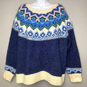 Old Navy Fair Isle Nordic Heavy Sweater Womens Size 2X Blue Crew Neck Knit